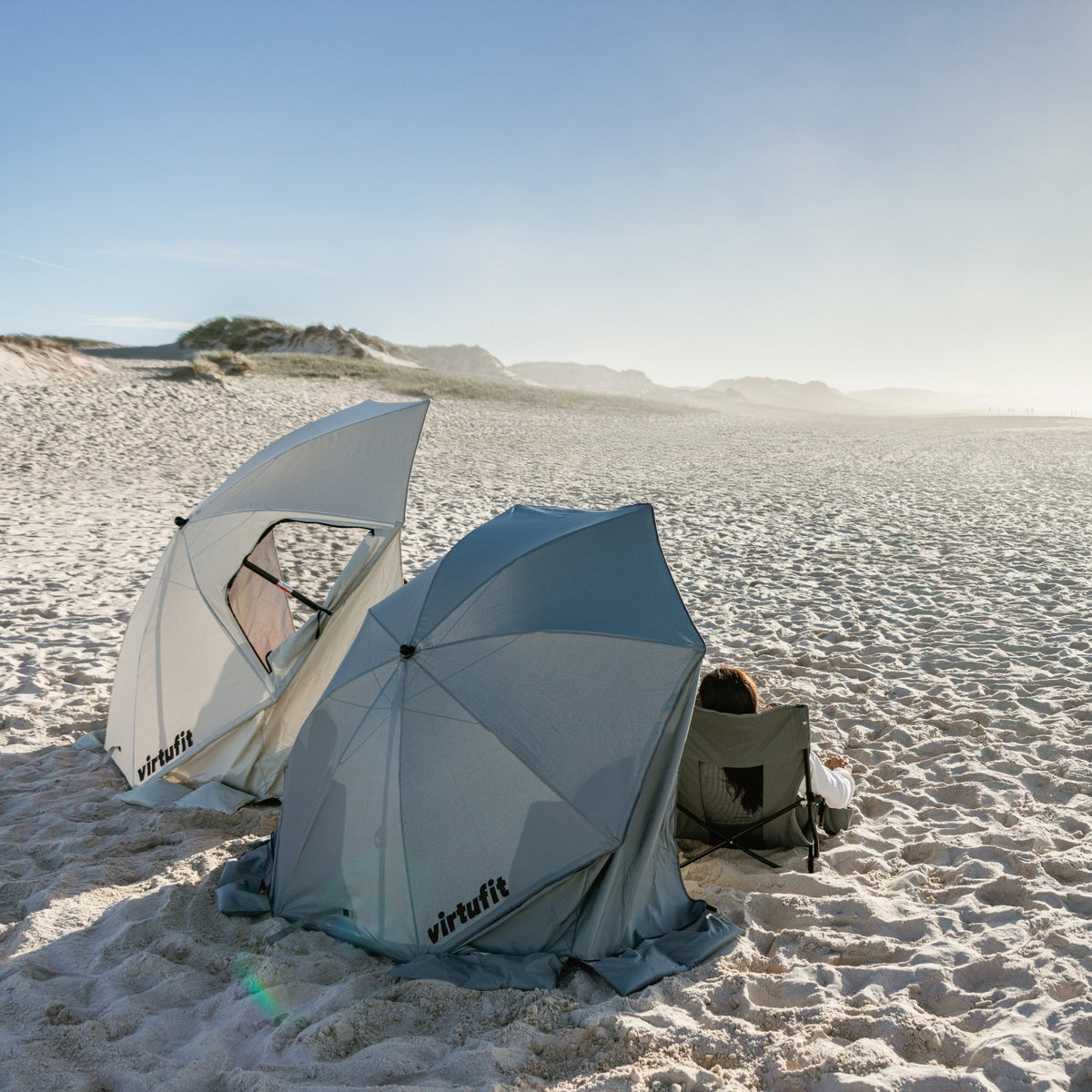 VirtuFit Strandparasol Premium - Windscherm - Strandtent - 200 cm - Zwart - Tweedekans