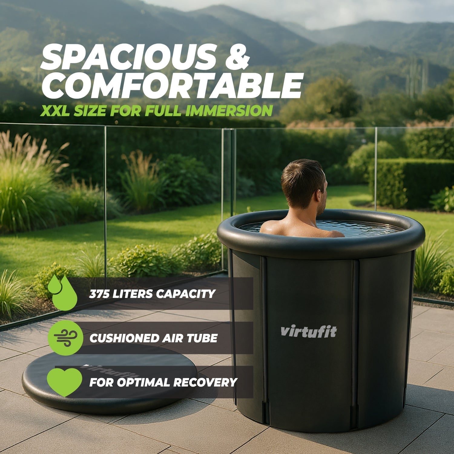 VirtuFit IJsbad XXL - 375 Liter - Antraciet - Inclusief accessoires - Tweedekans