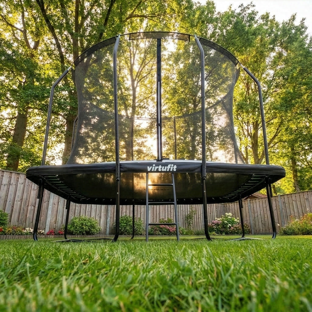 VirtuFit Premium Rechthoekige Trampoline met Veiligheidsnet - Zwart - 183 x 274 cm - Gratis trap - Tweedekans
