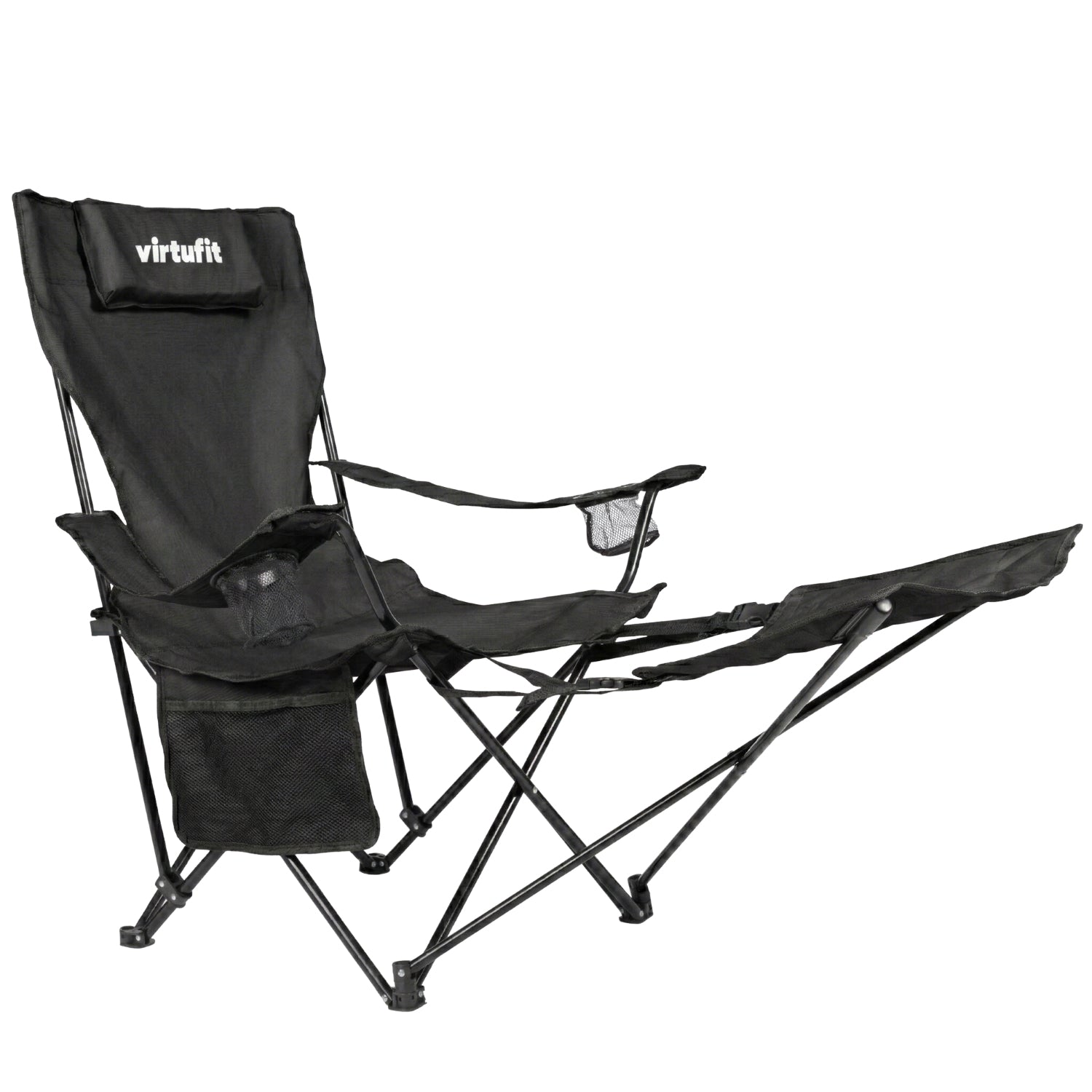 VirtuFit Campingstoel opvouwbaar met voetsteun - Strandstoel - Zwart - Tweedekans