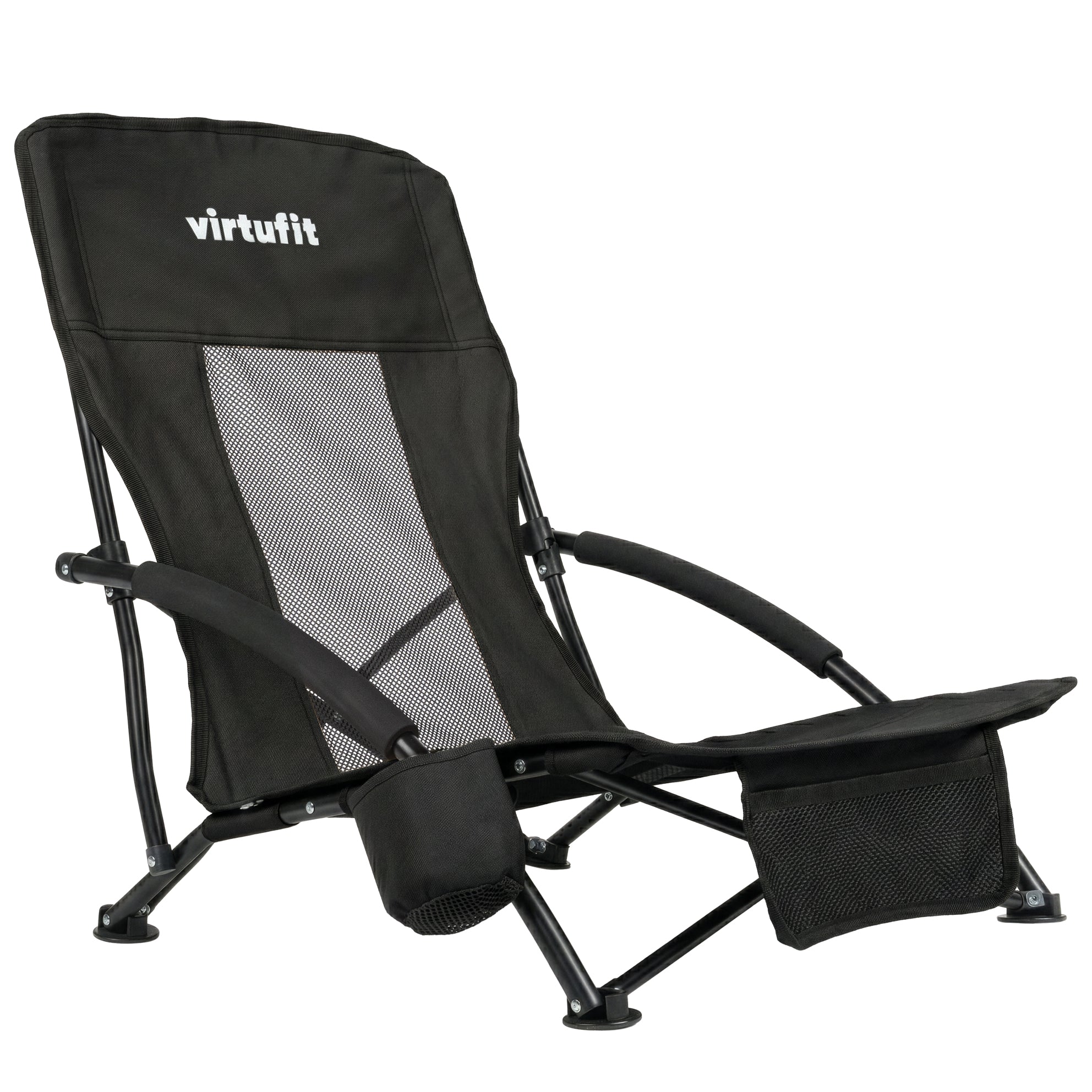 VirtuFit Strandstoel opvouwbaar - Campingstoel - Zwart - Tweedekans