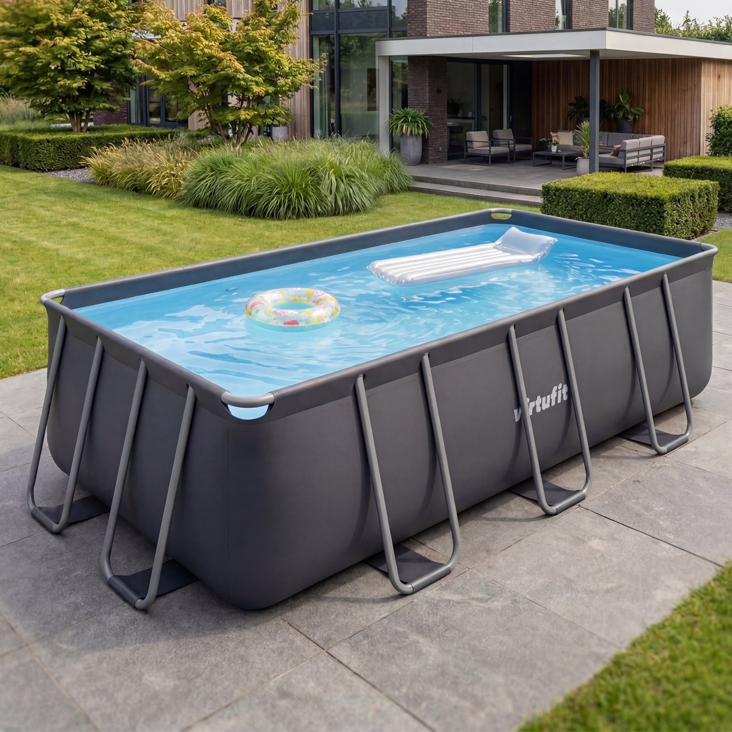 VirtuFit Rechthoekig Zwembad 400 x 200 x 122 cm - Antraciet - Tweedekans