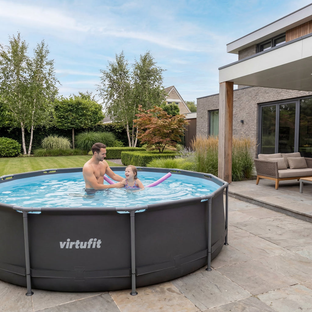 VirtuFit Rond Zwembad - Ø305 x 76 cm - Antraciet - Inclusief Filterpomp - Tweedekans