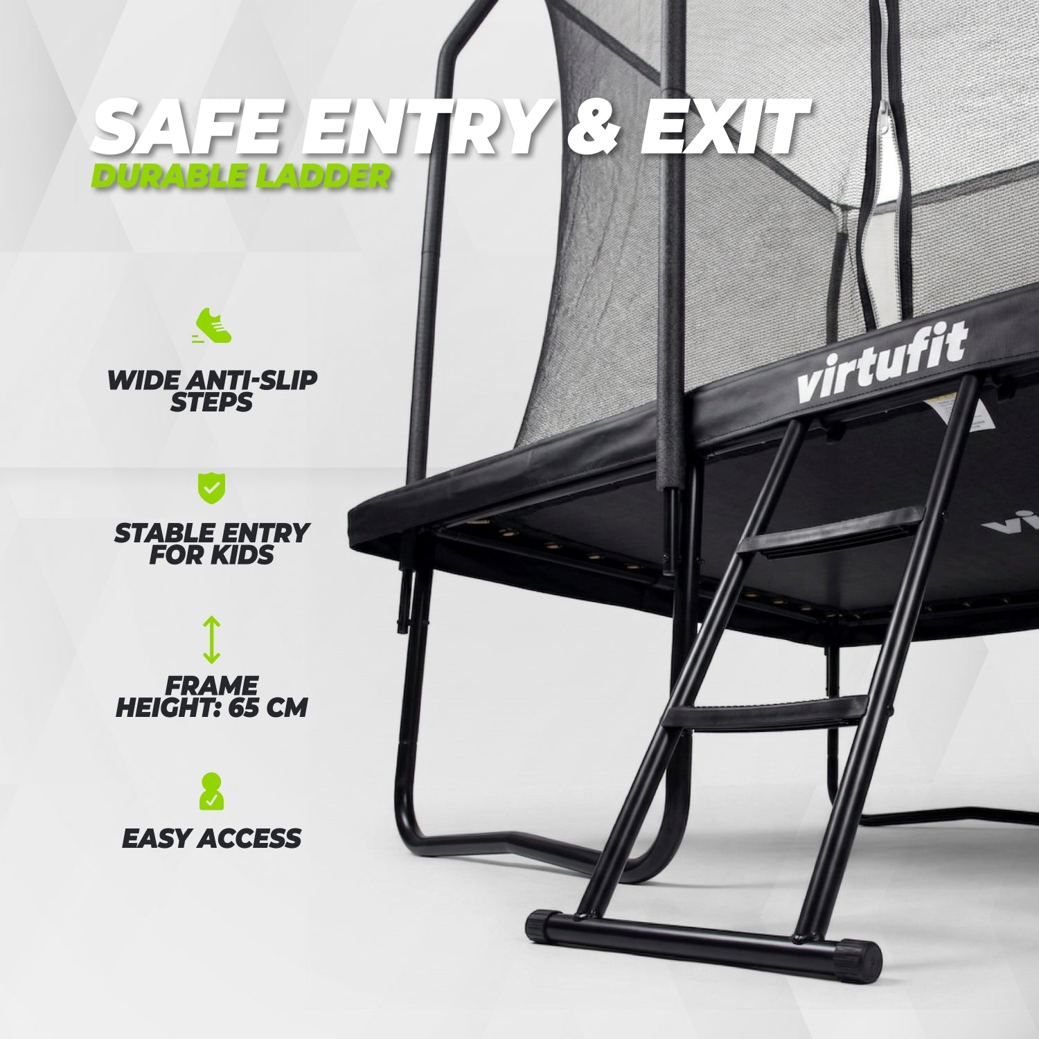 VirtuFit Premium Rechthoekige Trampoline met Veiligheidsnet - Zwart - 183 x 274 cm - Gratis trap - Tweedekans