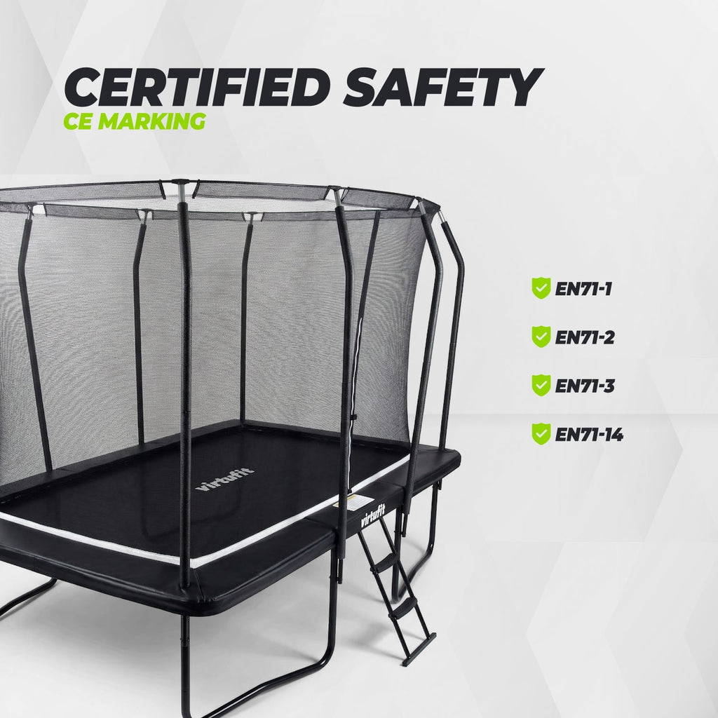 VirtuFit Premium Rechthoekige Trampoline met Veiligheidsnet - Zwart - 183 x 274 cm - Gratis trap - Tweedekans
