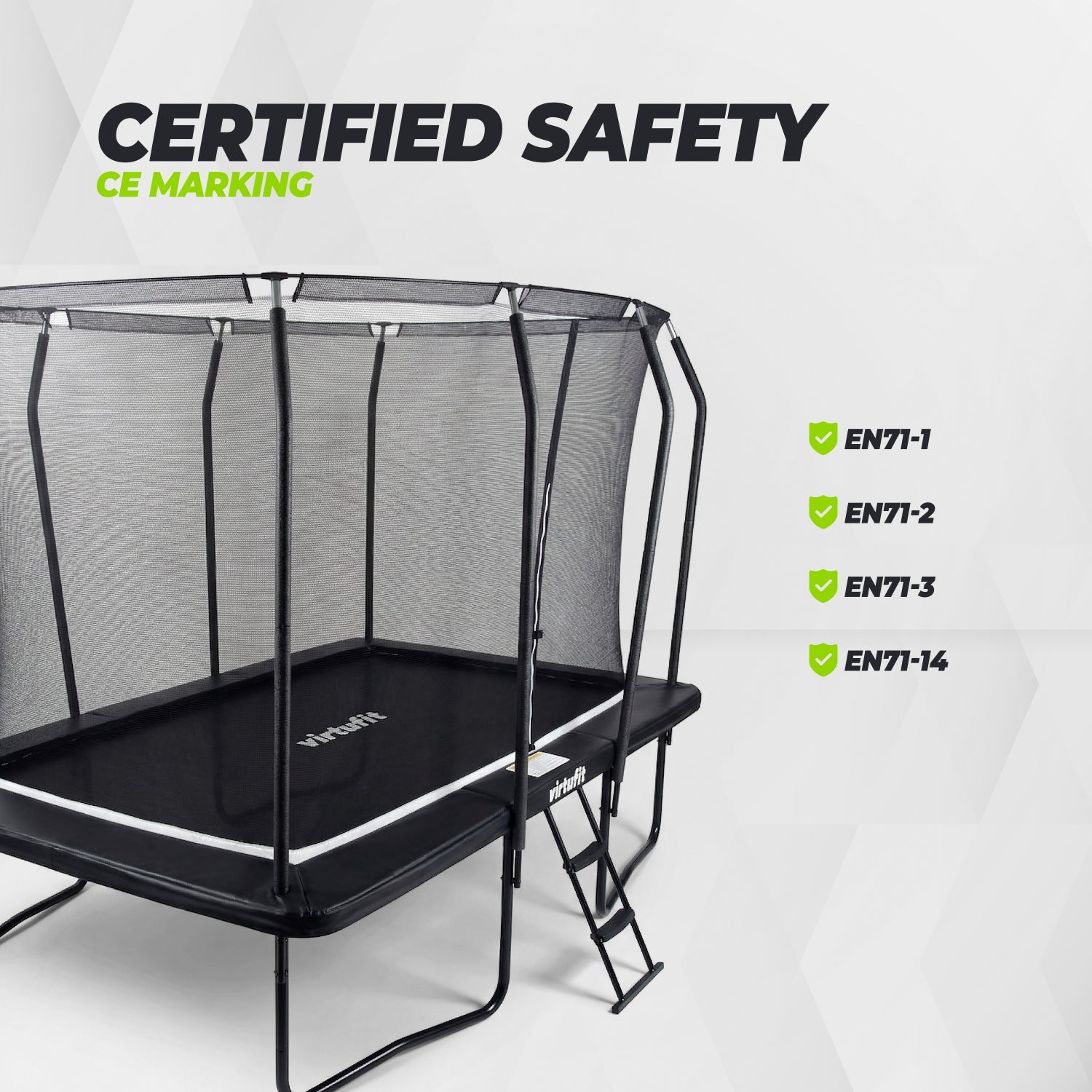 VirtuFit Premium Rechthoekige Trampoline met Veiligheidsnet - Zwart - 183 x 274 cm - Gratis trap - Tweedekans