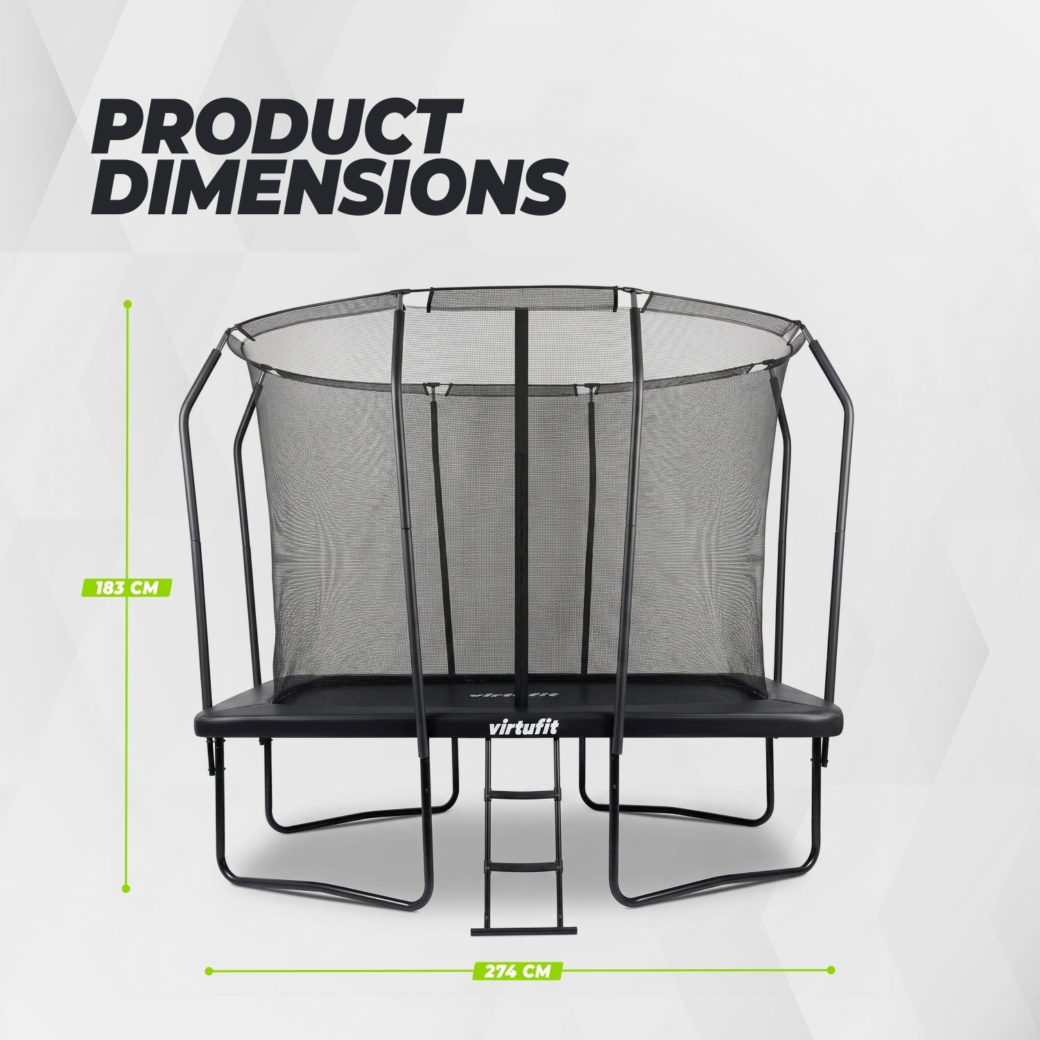 VirtuFit Premium Rechthoekige Trampoline met Veiligheidsnet - Zwart - 183 x 274 cm - Gratis trap - Tweedekans