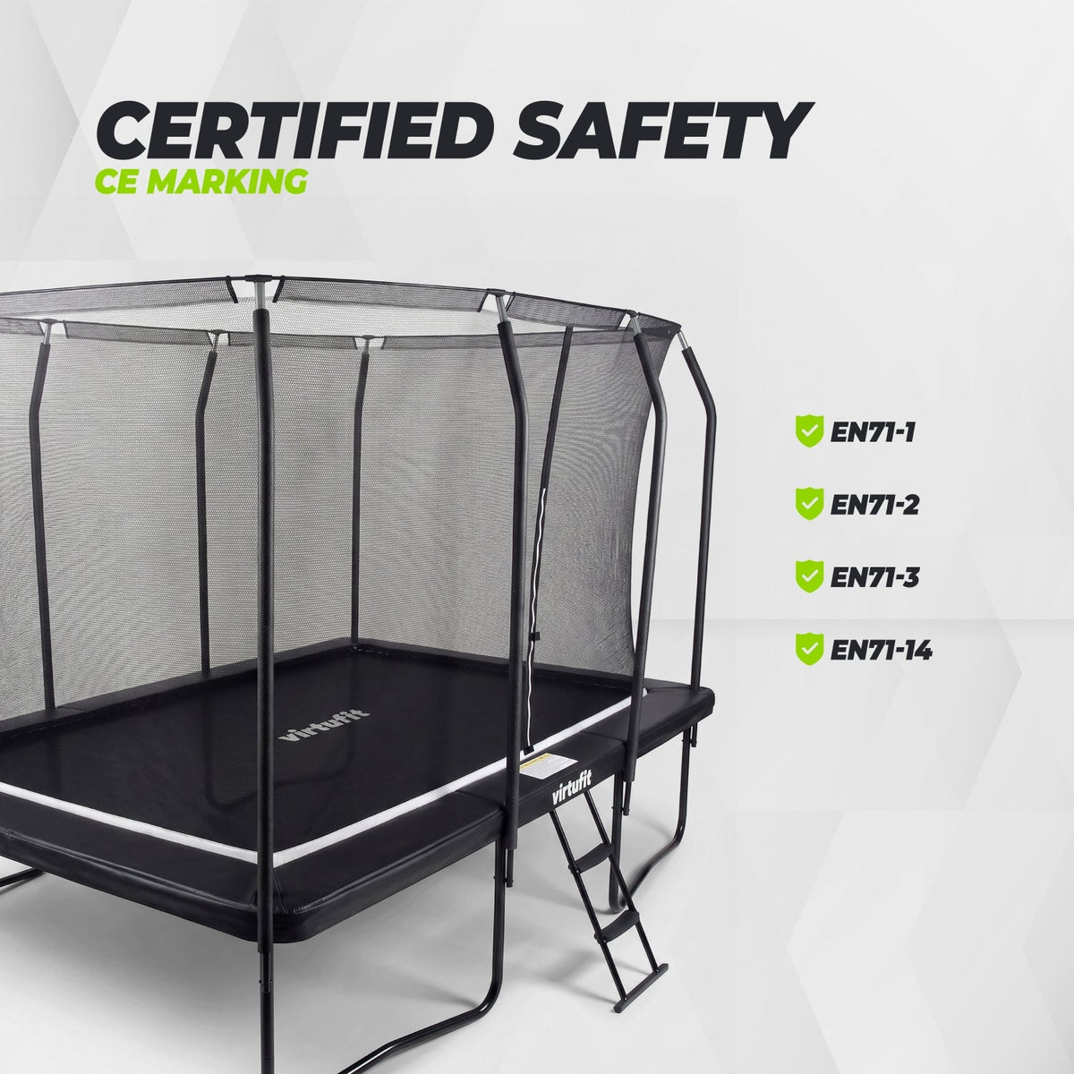 VirtuFit Premium Rechthoekige Trampoline met Veiligheidsnet - Zwart - 213 x 305 cm - Gratis trap - Tweedekans