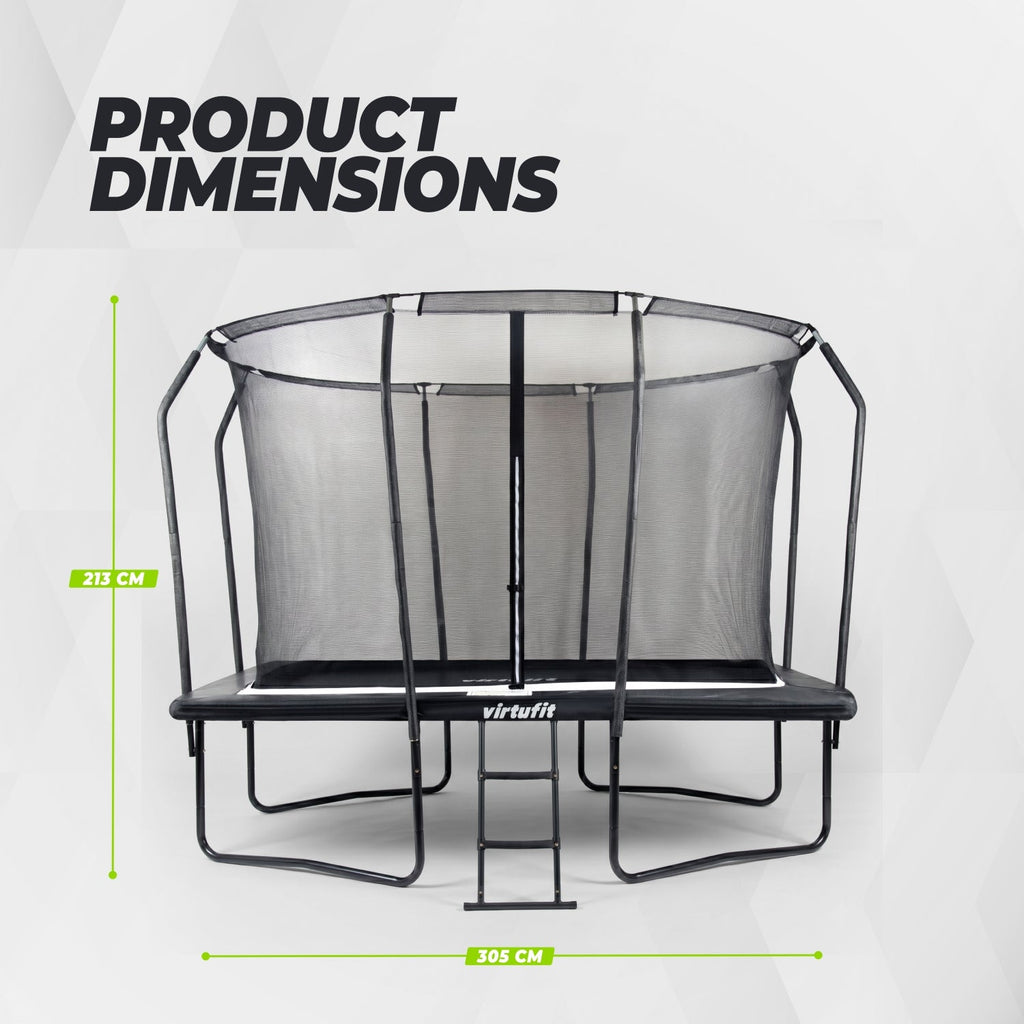 VirtuFit Premium Rechthoekige Trampoline met Veiligheidsnet - Zwart - 213 x 305 cm - Gratis trap - Tweedekans