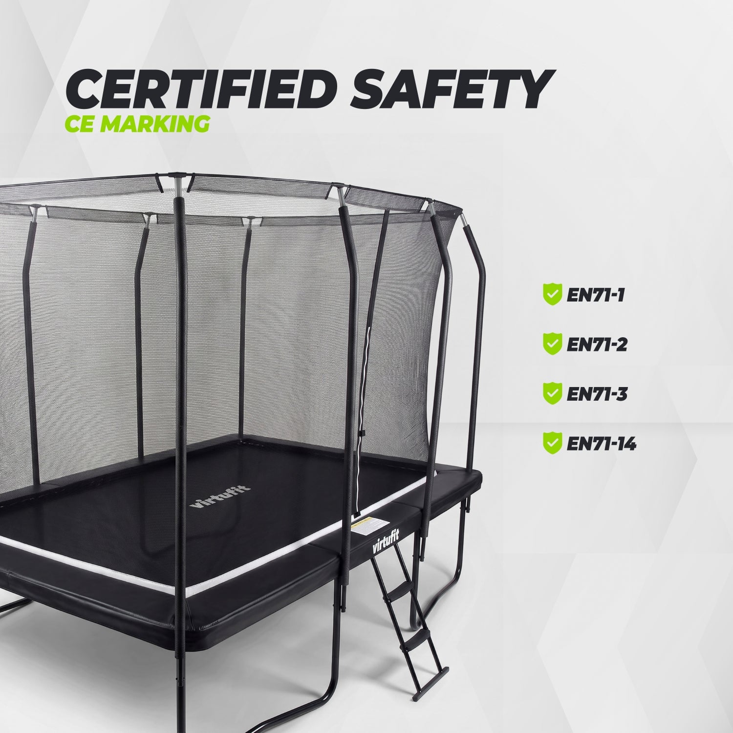 VirtuFit Premium Rechthoekige Trampoline met Veiligheidsnet - Zwart - 244 x 366 cm - Gratis trap - Tweedekans