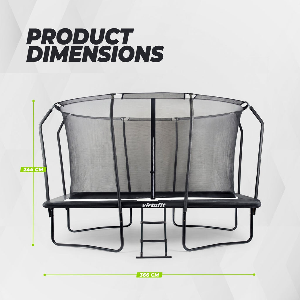 VirtuFit Premium Rechthoekige Trampoline met Veiligheidsnet - Zwart - 244 x 366 cm - Gratis trap - Tweedekans