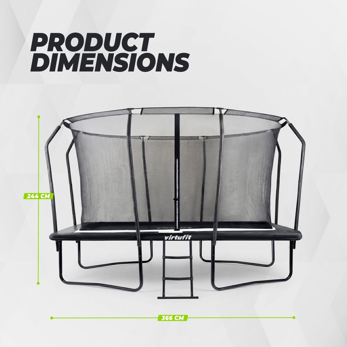 VirtuFit Premium Rechthoekige Trampoline met Veiligheidsnet - Zwart - 244 x 366 cm - Gratis trap - Tweedekans
