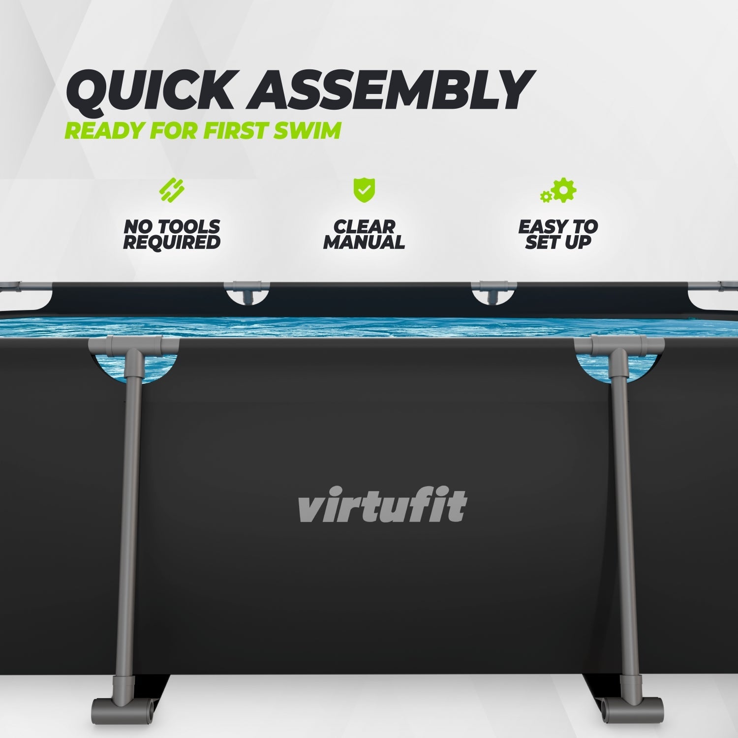 VirtuFit Rechthoekig Zwembad - 300 x 210 x 66 cm - Antraciet - Tweedekans