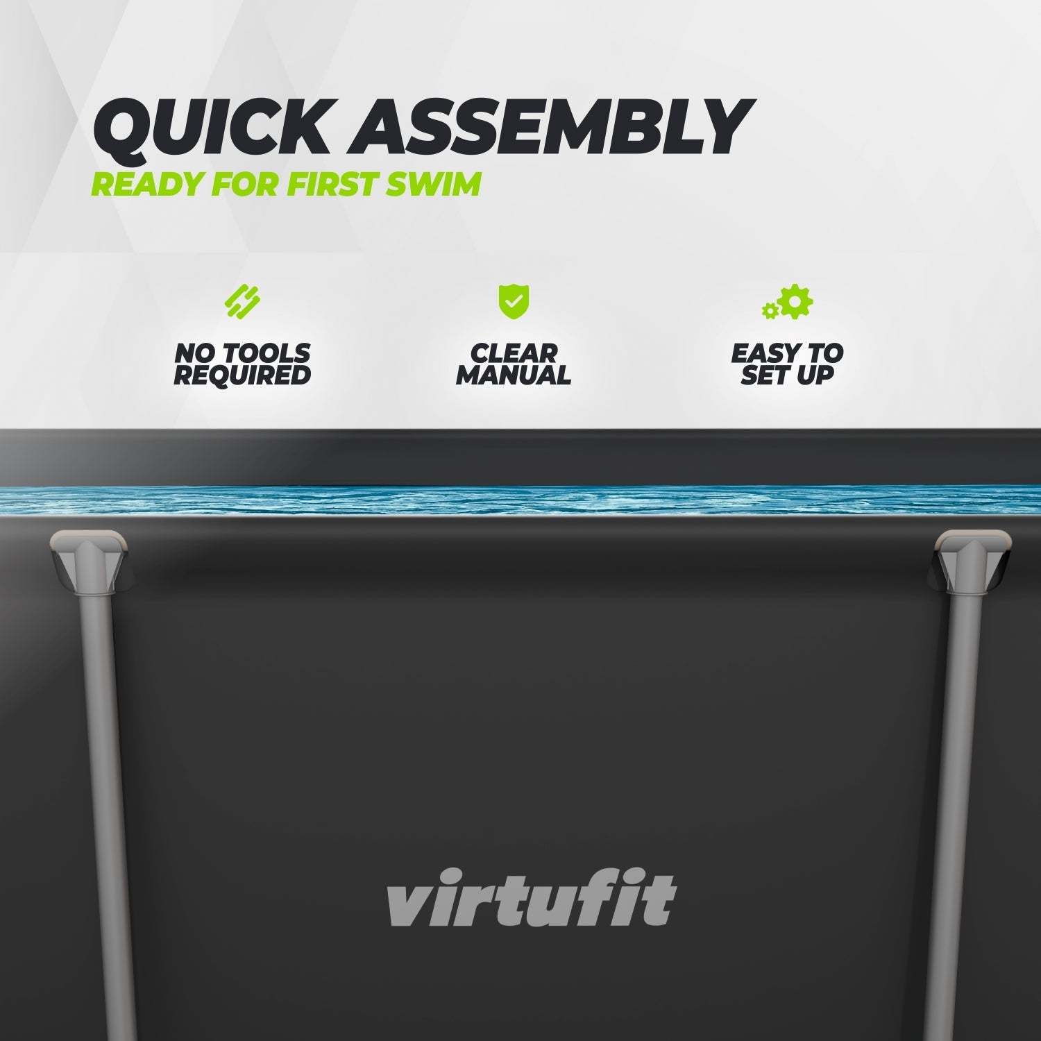 VirtuFit Rechthoekig Zwembad - 260 x 180 x 66 cm - Antraciet - Tweedekans