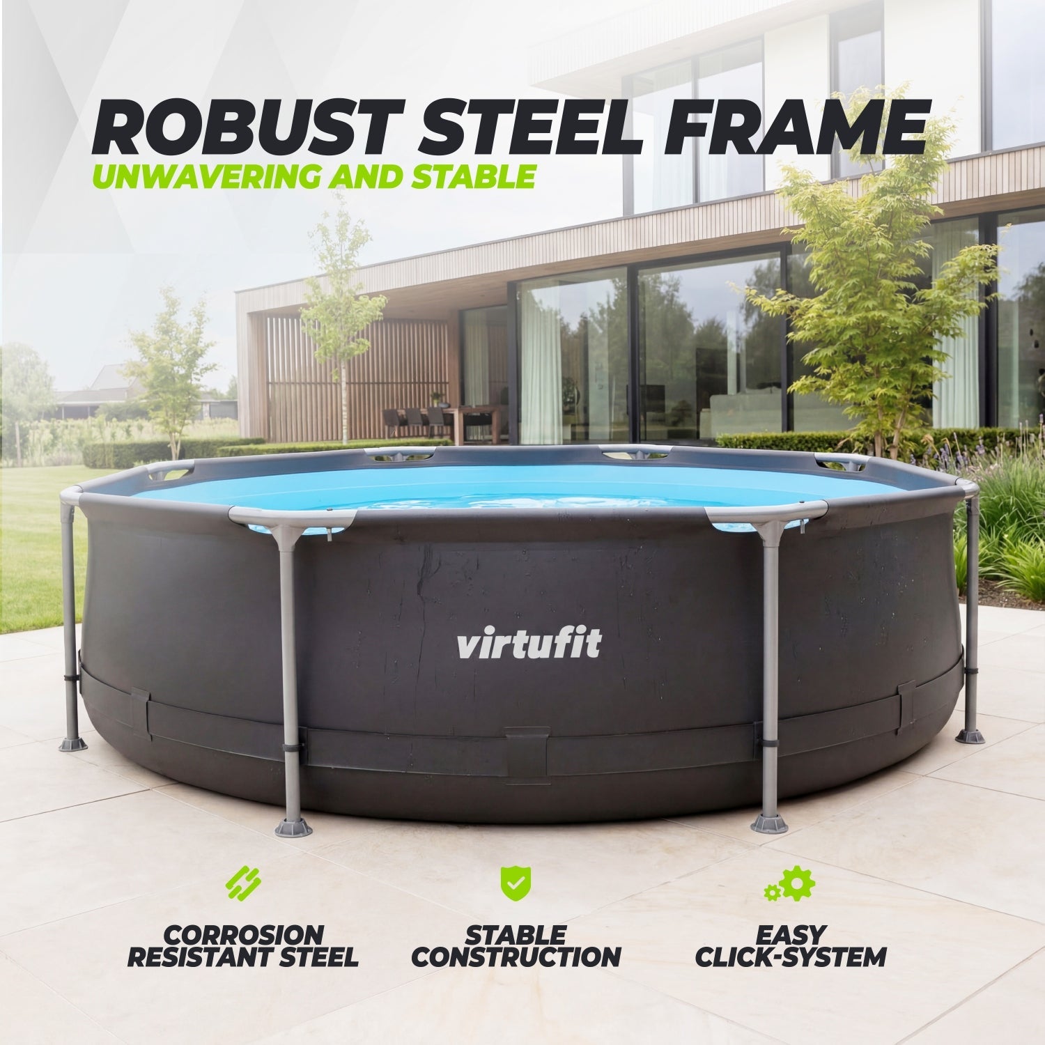 VirtuFit Rond Zwembad - Ø305 x 76 cm - Antraciet - Inclusief Filterpomp - Tweedekans