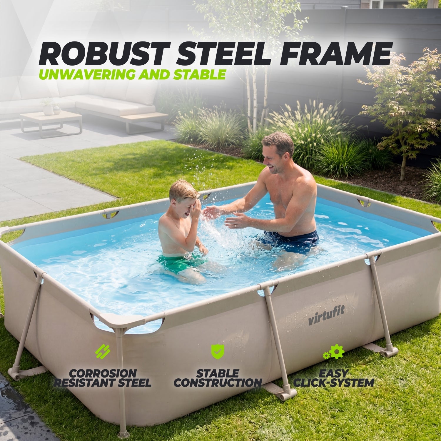VirtuFit Rechthoekig Zwembad - 300 x 210 x 66 cm - Beige - Tweedekans