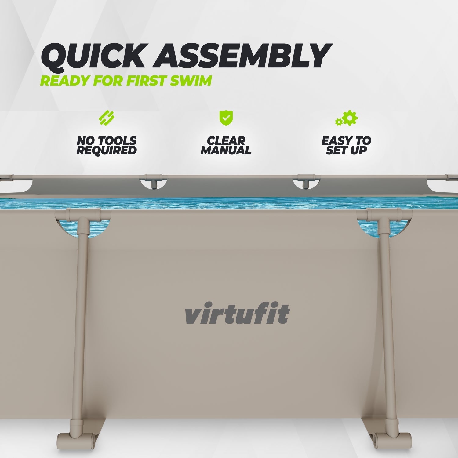 VirtuFit Rechthoekig Zwembad - 300 x 210 x 66 cm - Beige - Tweedekans