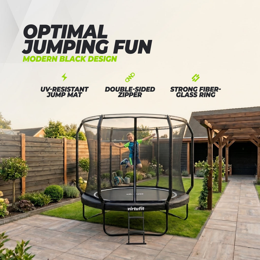 VirtuFit Premium Trampoline met Veiligheidsnet - Zwart - 251 cm - Tweedekans