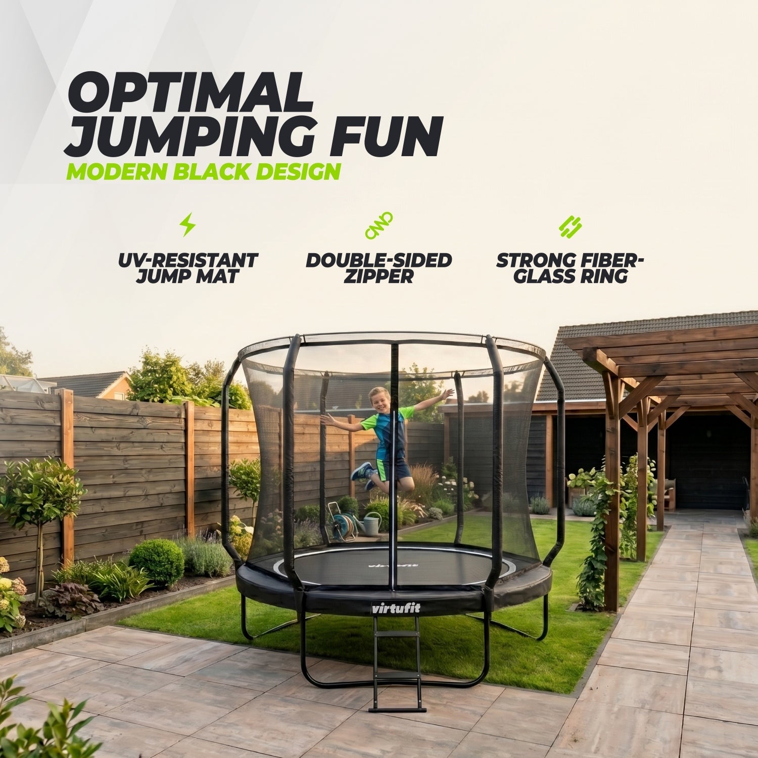 VirtuFit Premium Trampoline met Veiligheidsnet - Zwart - 251 cm - Tweedekans