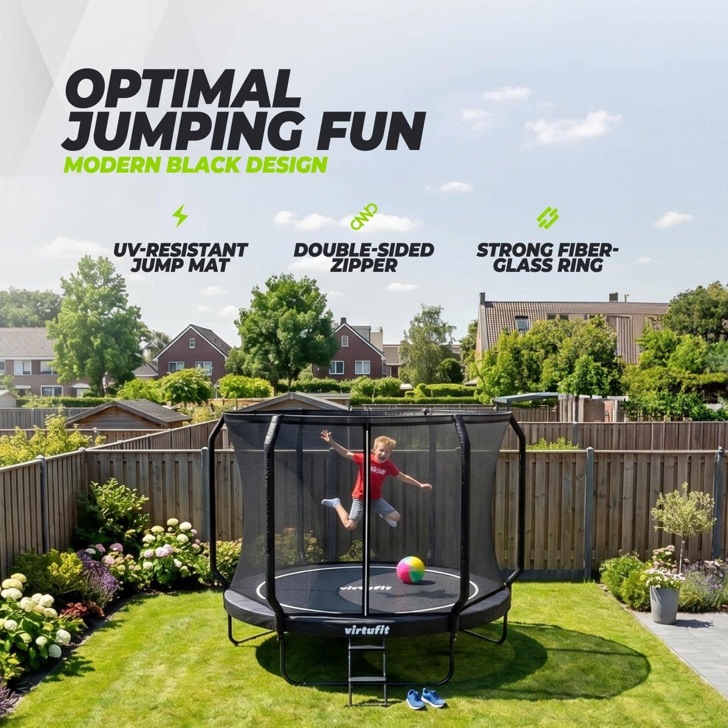 VirtuFit Premium Trampoline met Veiligheidsnet - Zwart - 305 cm - Tweedekans