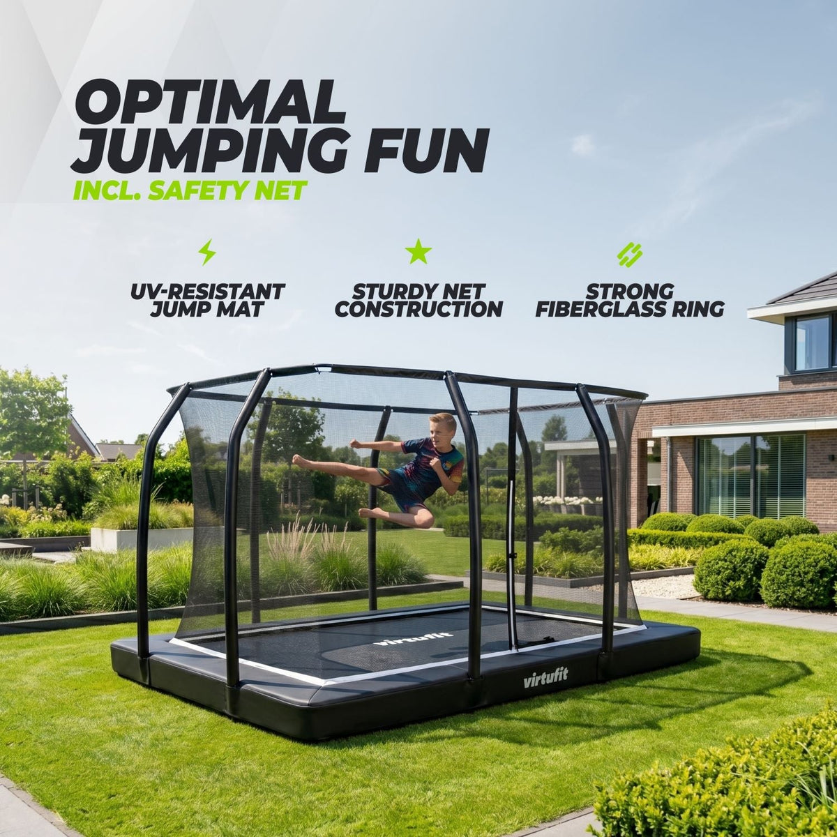 VirtuFit Premium Inground Trampoline met Veiligheidsnet - Zwart - 213 x 305 cm - Tweedekans