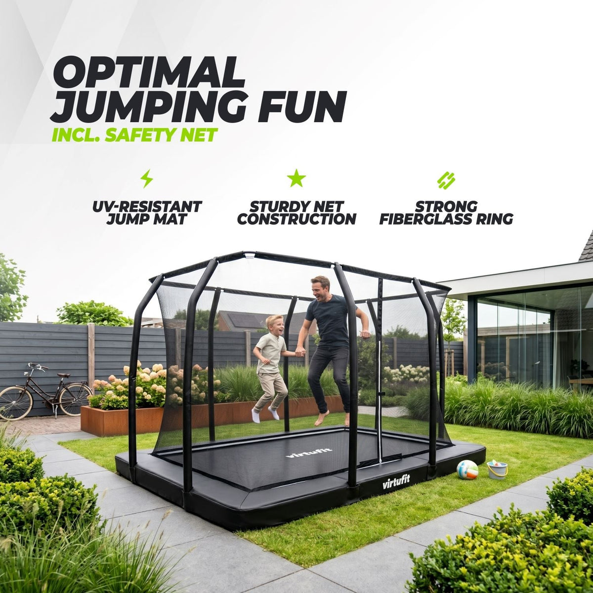 VirtuFit Premium Inground Trampoline met Veiligheidsnet - Zwart - 244 x 366 cm - Tweedekans