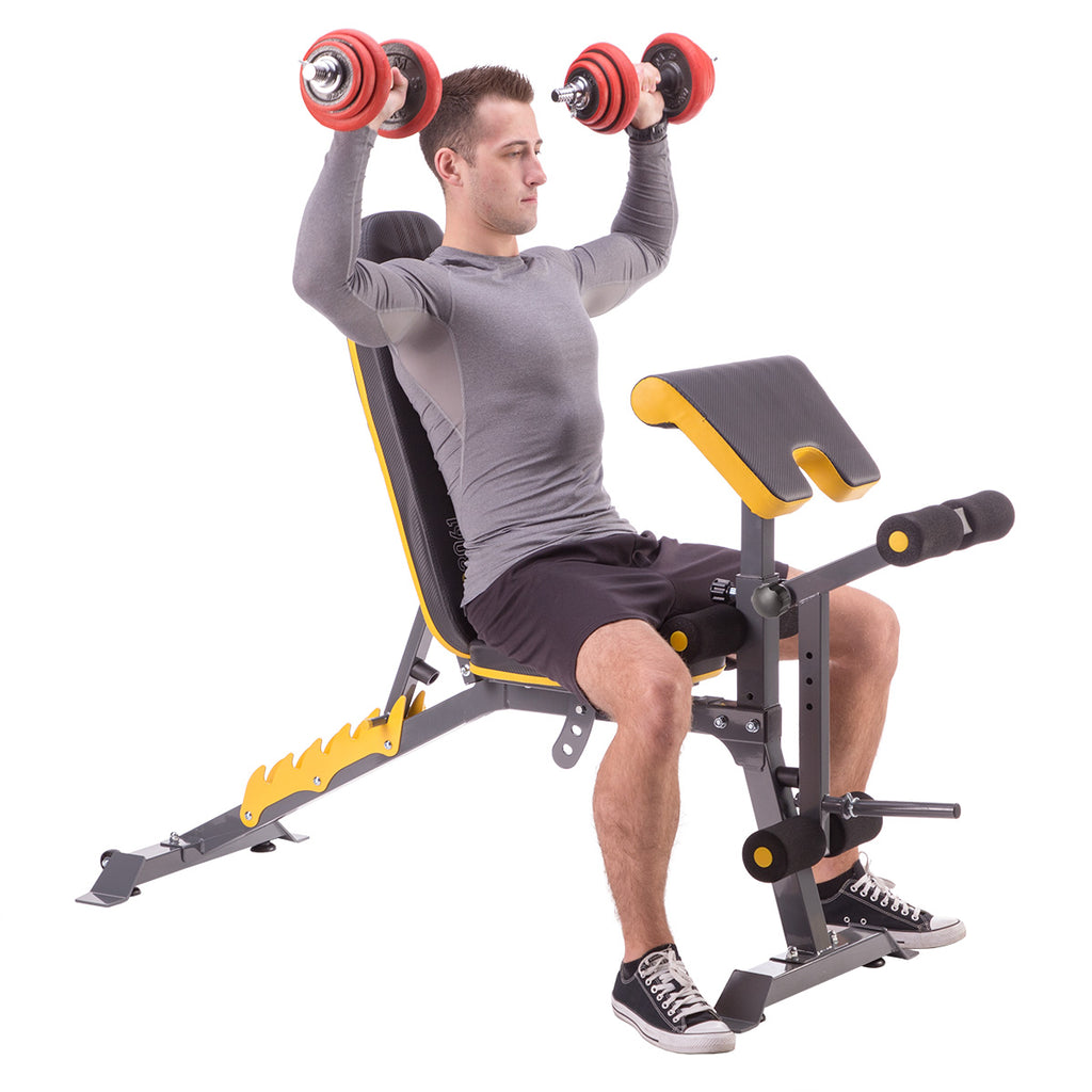 HMS Premium Trainingsbank met Preacher Curl - Zwart/Geel - Tweedekans