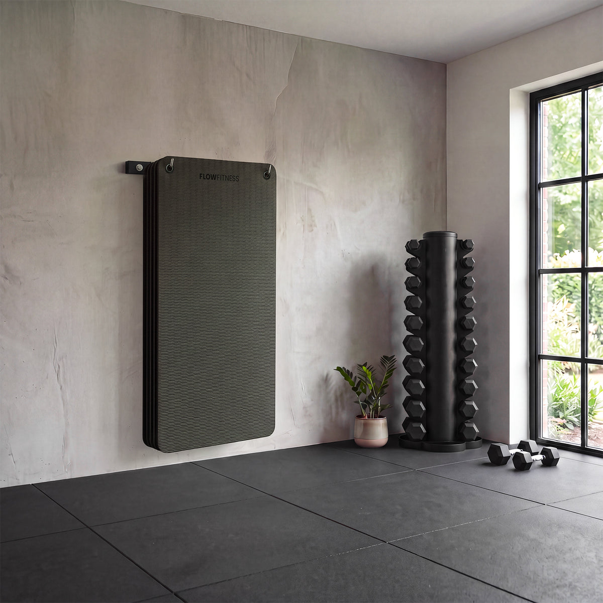 Flow Fitness Wandrek voor Fitnessmatten - Opbergrek - Wandmontage