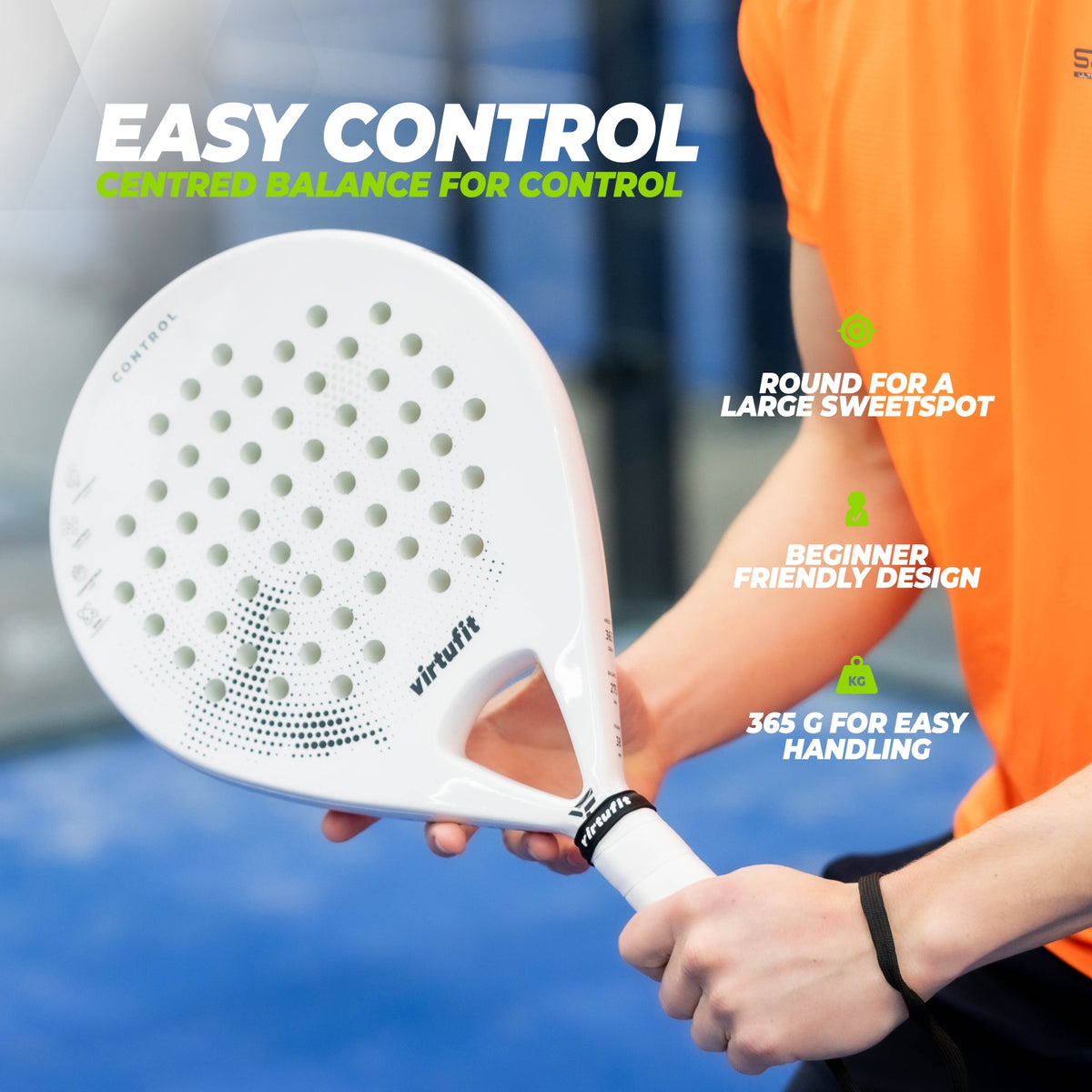 VirtuFit Control Padel Racket - Wit - Zwart