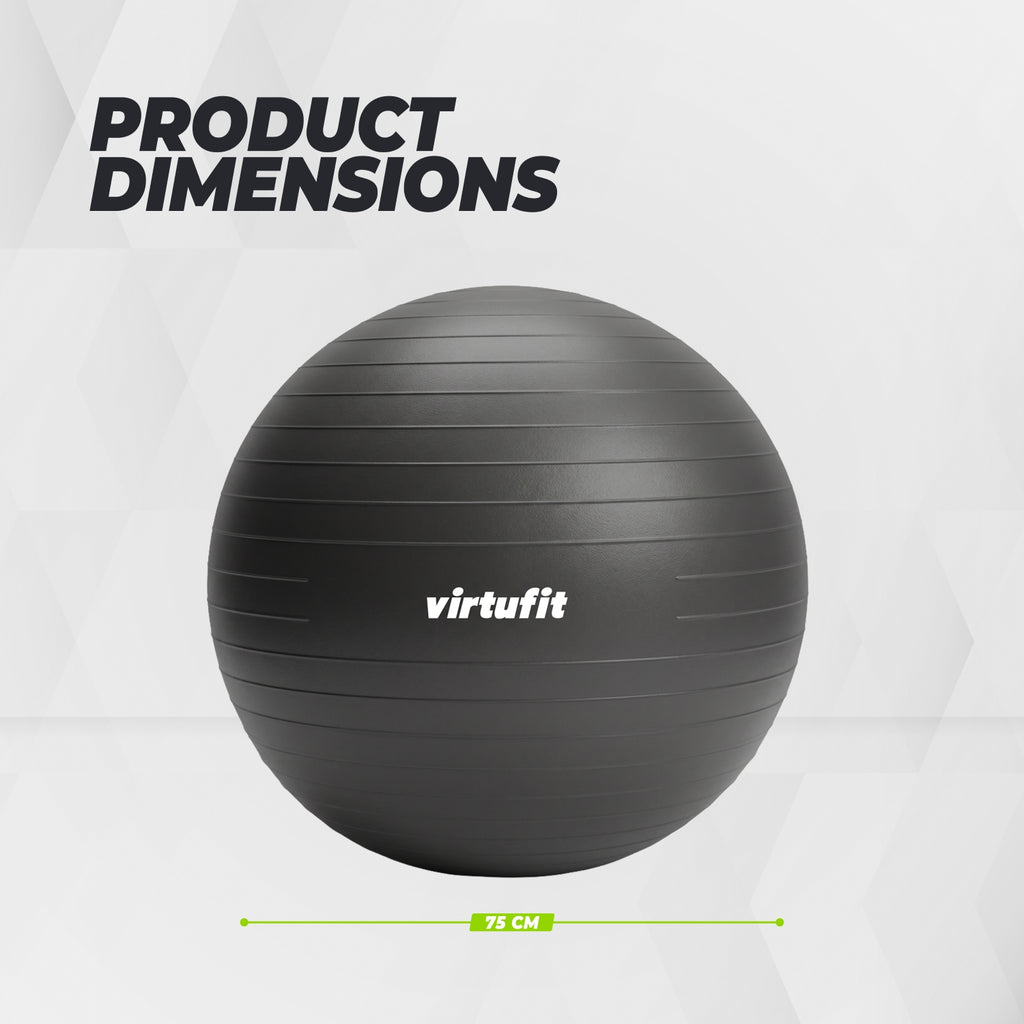 VirtuFit Anti-Burst Fitnessbal Pro - Gymbal - Swiss Ball - met Pomp - Zwart - 75 cm