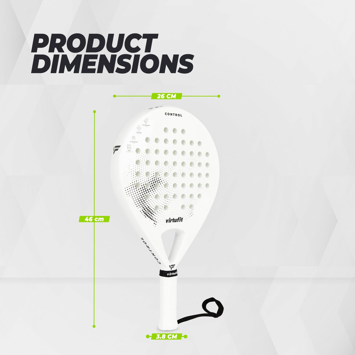 VirtuFit Control Padel Racket - Wit - Zwart