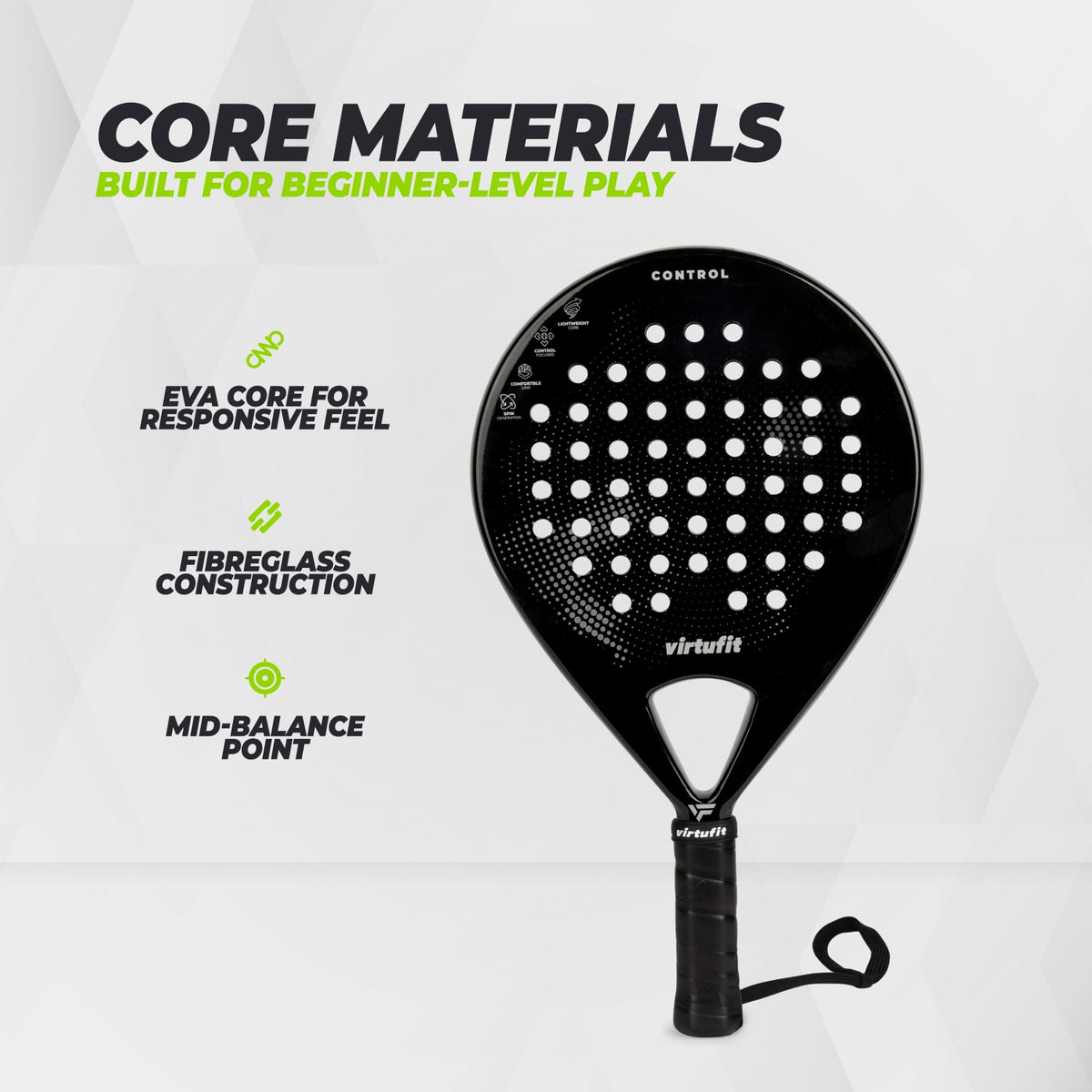 VirtuFit Control Padel Racket - Zwart - Grijs