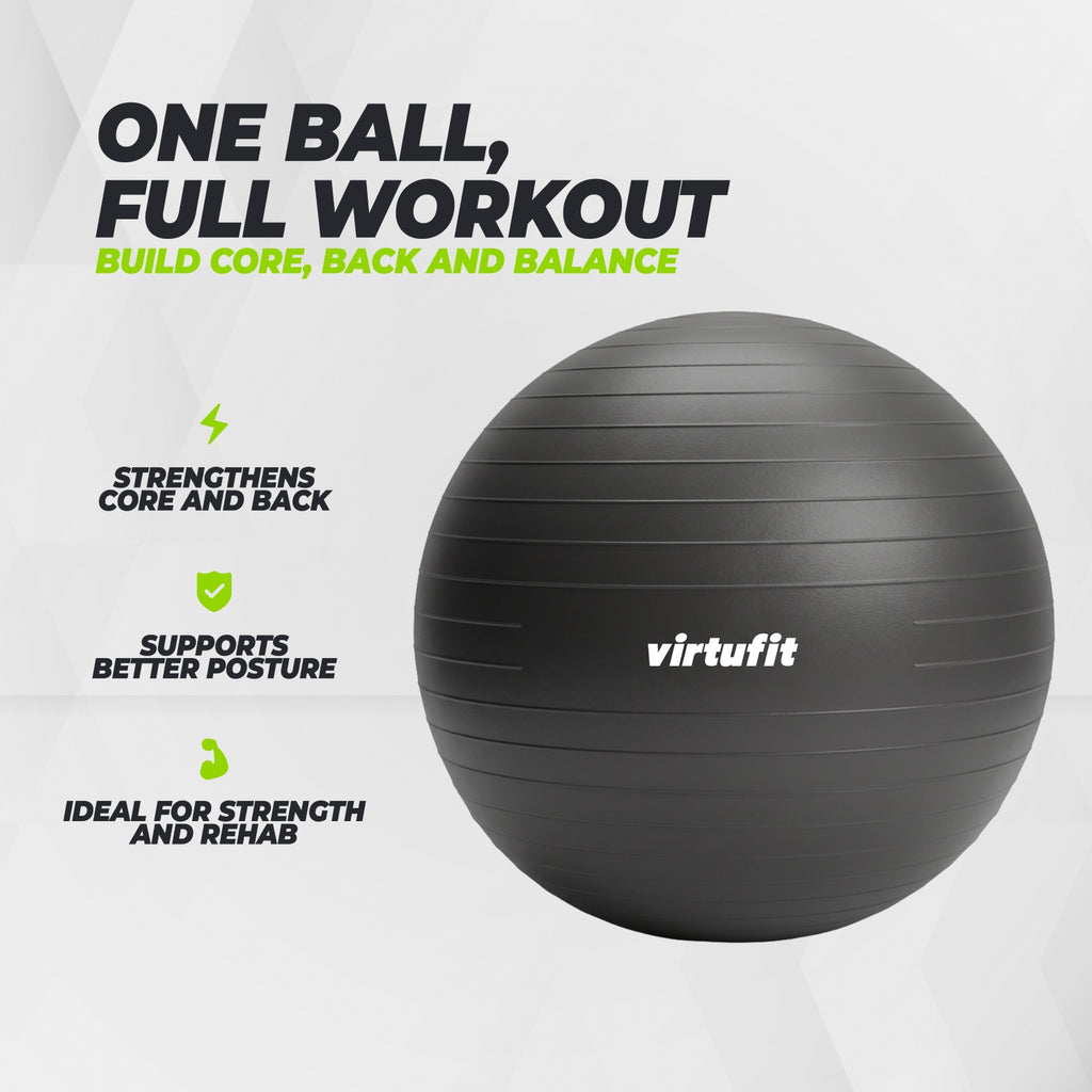 VirtuFit Anti-Burst Fitnessbal Pro - Gymbal - Swiss Ball - met Pomp - Zwart - 75 cm