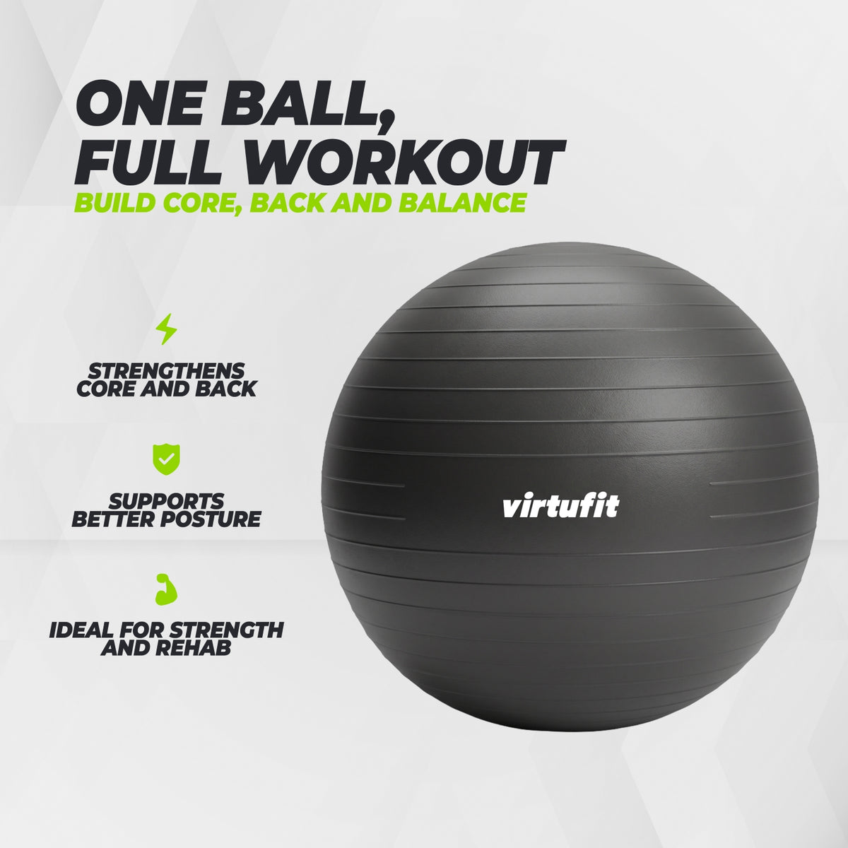 VirtuFit Anti-Burst Fitnessbal Pro - Gymbal - Swiss Ball - met Pomp - Zwart - 75 cm
