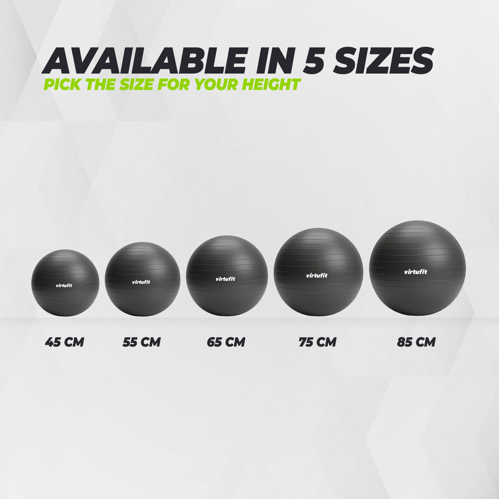 VirtuFit Anti-Burst Fitnessbal Pro - Gymbal - Swiss Ball - met Pomp - Zwart - 55 cm