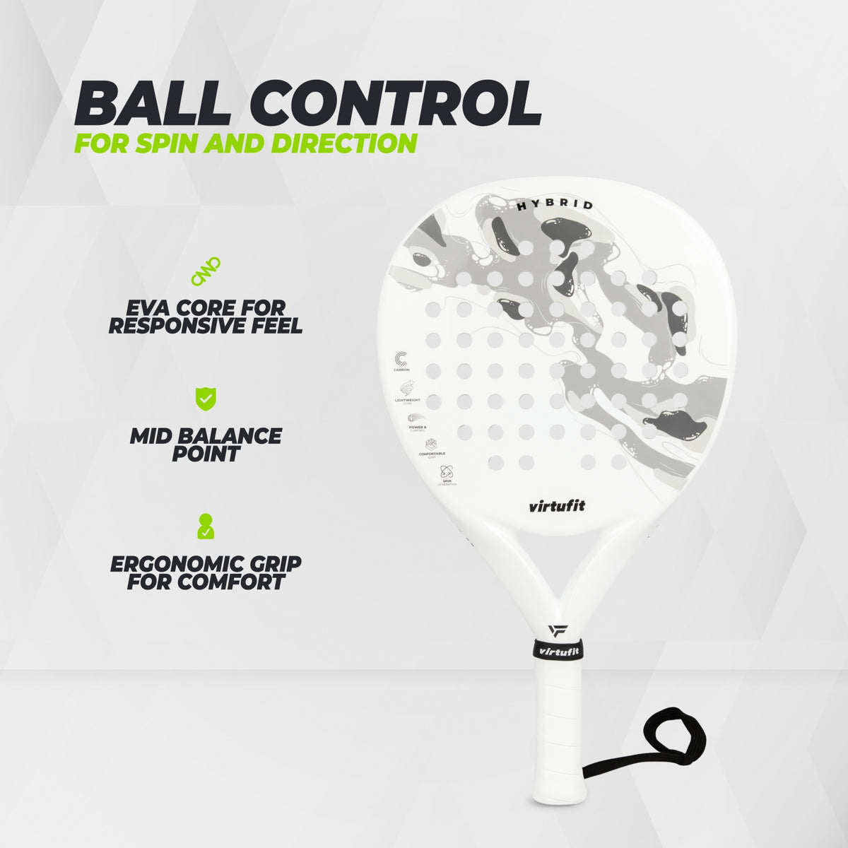 VirtuFit Hybrid Padel Racket - Wit - Grijs