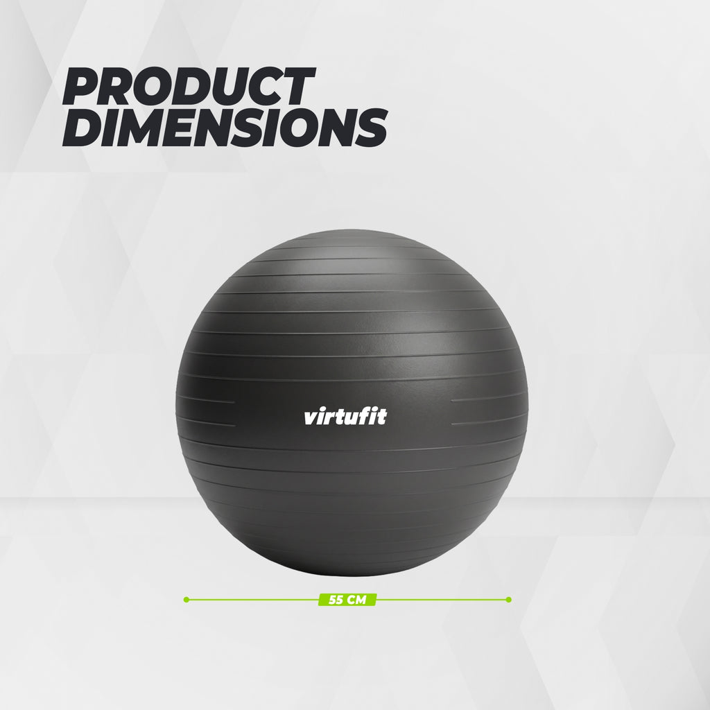 VirtuFit Anti-Burst Fitnessbal Pro - Gymbal - Swiss Ball - met Pomp - Zwart - 55 cm