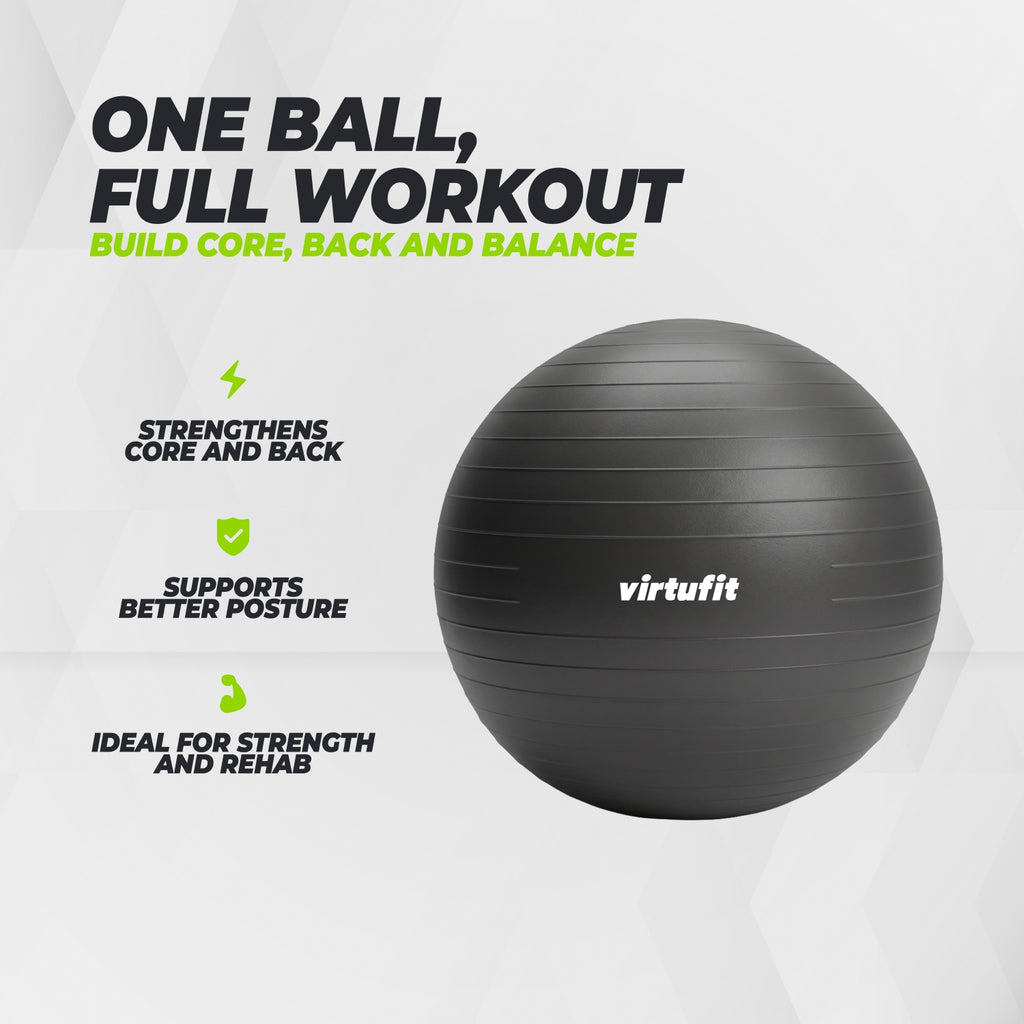 VirtuFit Anti-Burst Fitnessbal Pro - Gymbal - Swiss Ball - met Pomp - Zwart - 55 cm