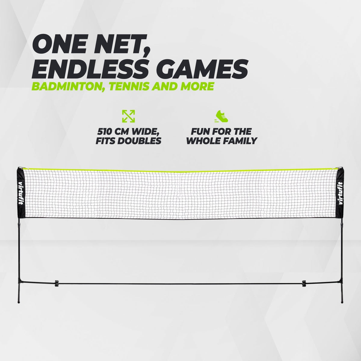 VirtuFit Badminton- en Tennisnet - 510 cm - Inclusief draagtas