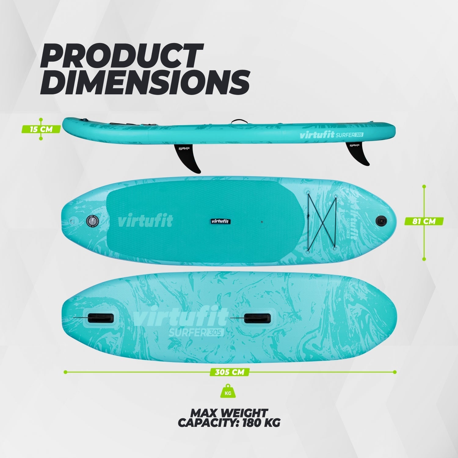 Virtufit Supboard Surfer 305 - Turquoise - Inclusief Windzeil en accessoires - Tweedekans