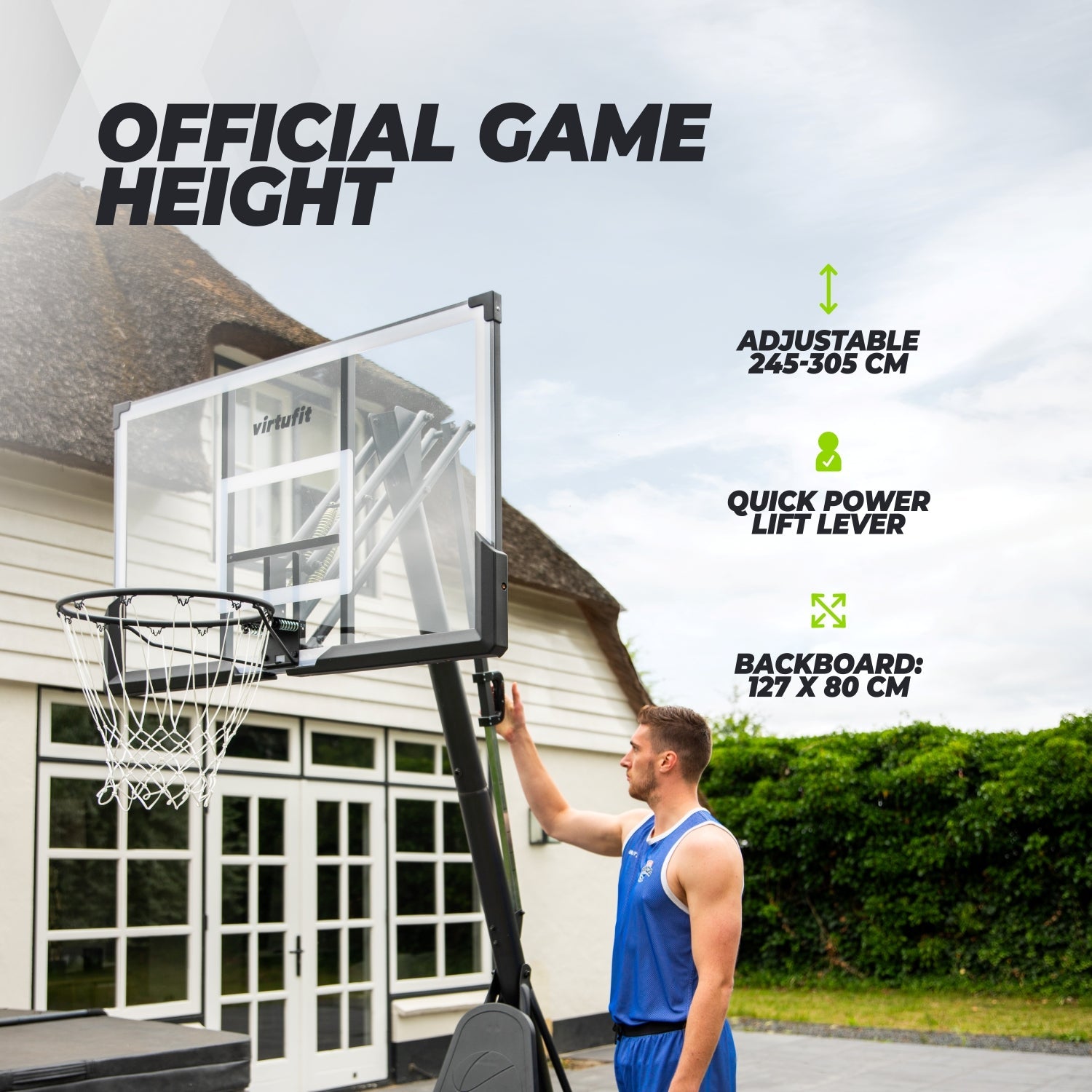 VirtuFit Premium Verstelbare Basketbalpaal - 245 tot 305 cm