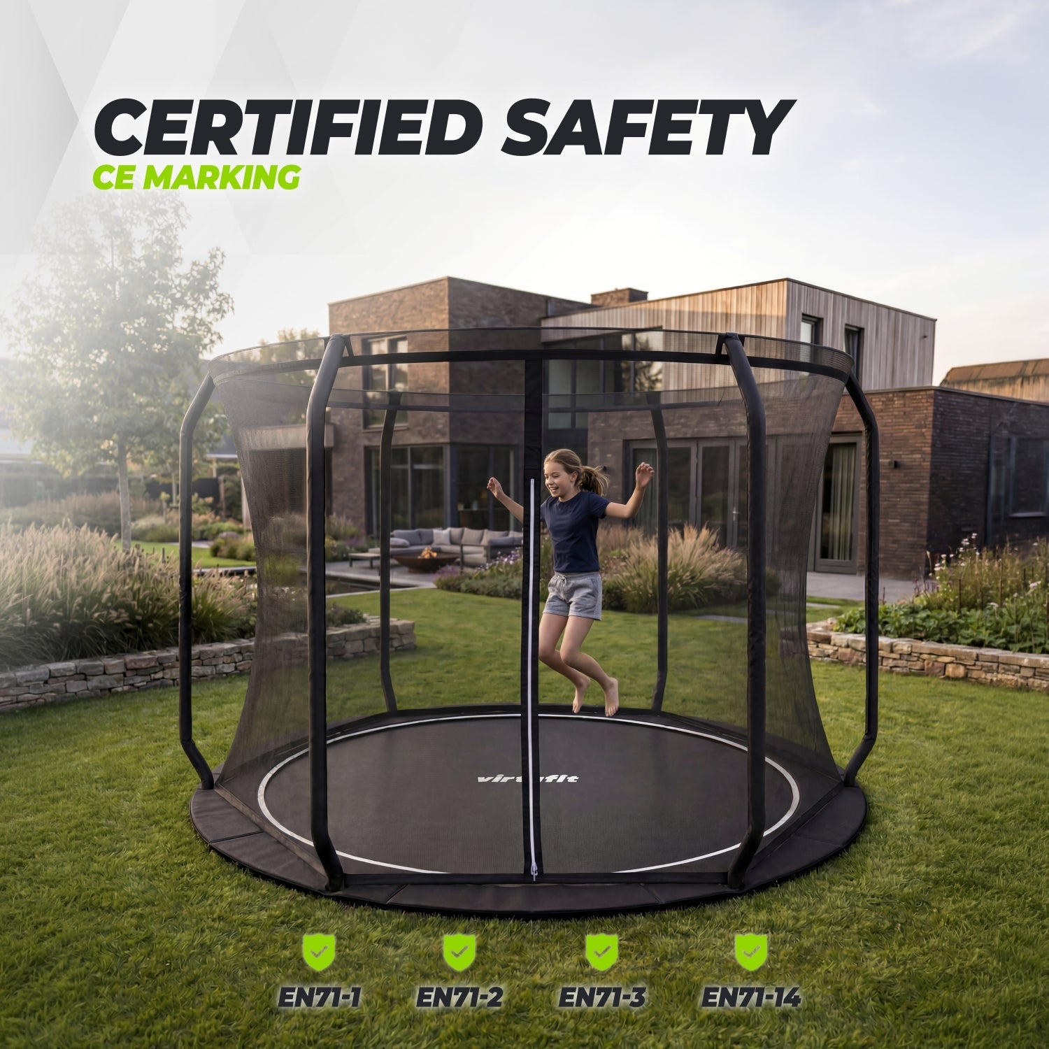 VirtuFit Groundlevel Trampoline 305 cm Inclusief Veiligheidsnet - Tweedekans