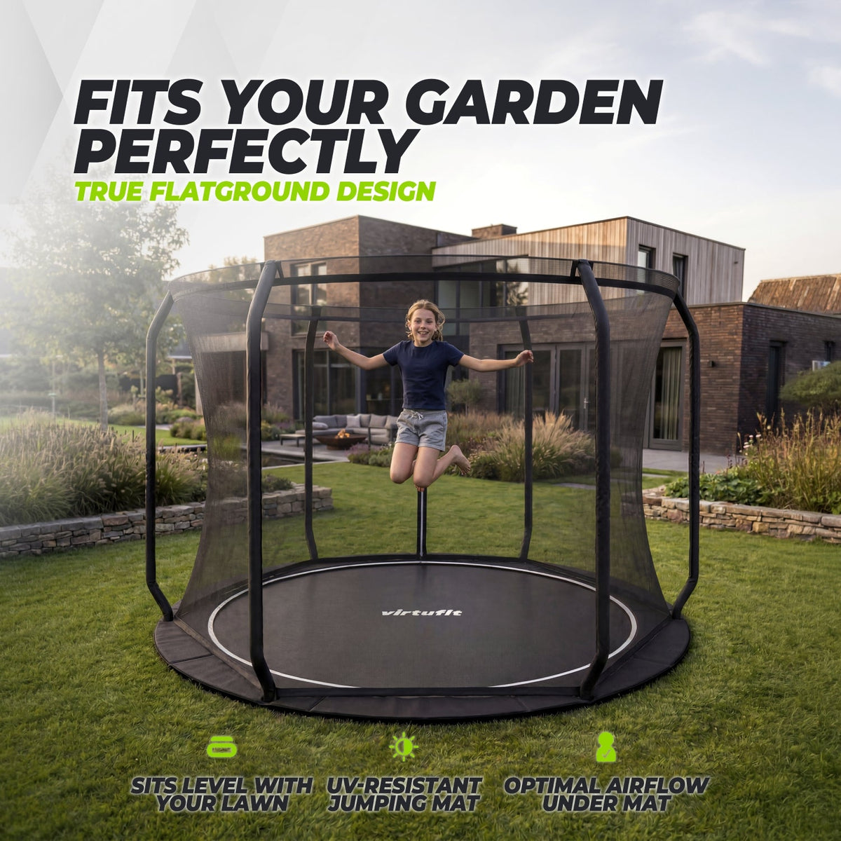 VirtuFit Groundlevel Trampoline 305 cm Inclusief Veiligheidsnet