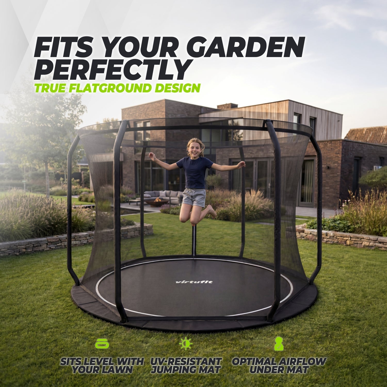 VirtuFit Groundlevel Trampoline 305 cm Inclusief Veiligheidsnet - Tweedekans