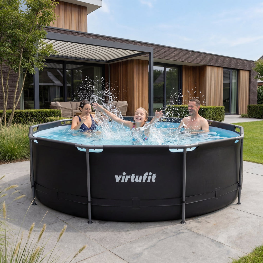 VirtuFit Rond Zwembad - Ø366 x 100 cm - Antraciet - Inclusief Filterpomp - Tweedekans
