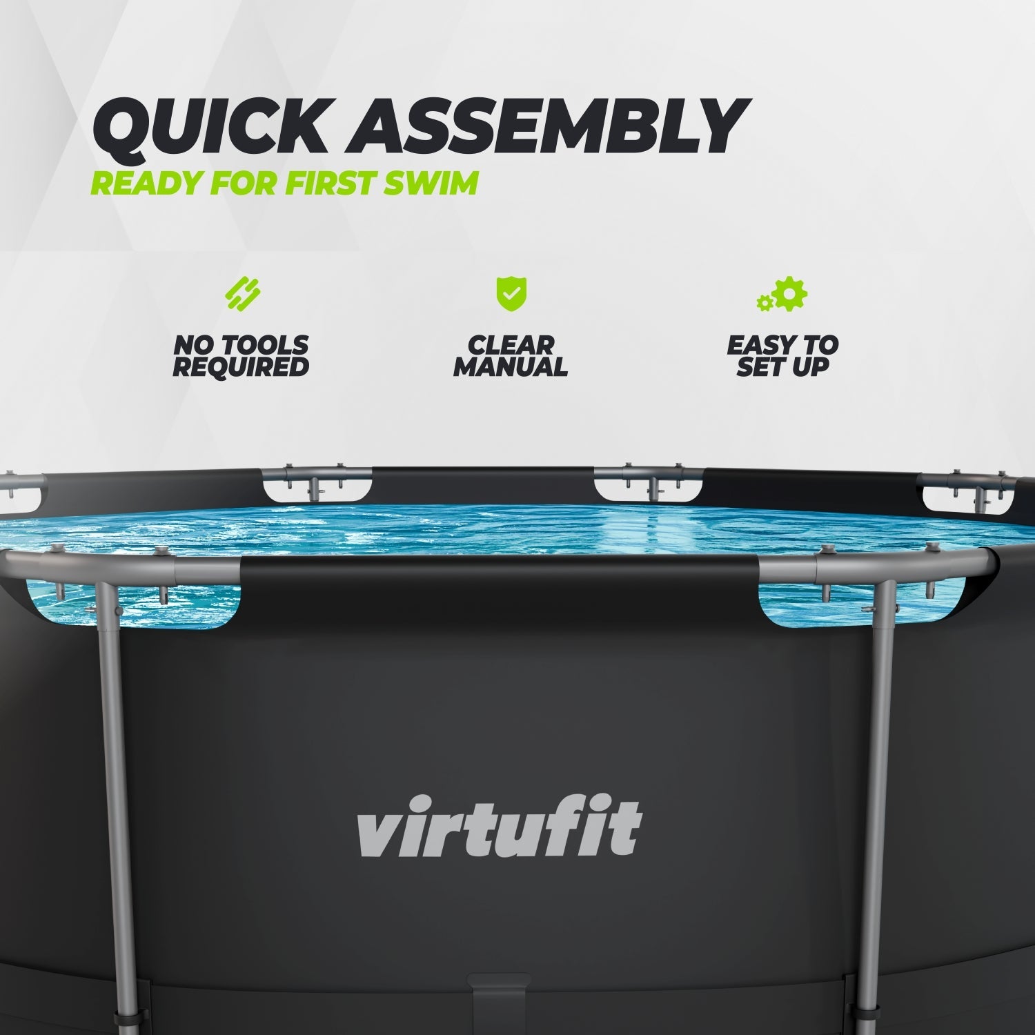 VirtuFit Rond Zwembad - Ø366 x 100 cm - Antraciet - Inclusief Filterpomp - Tweedekans