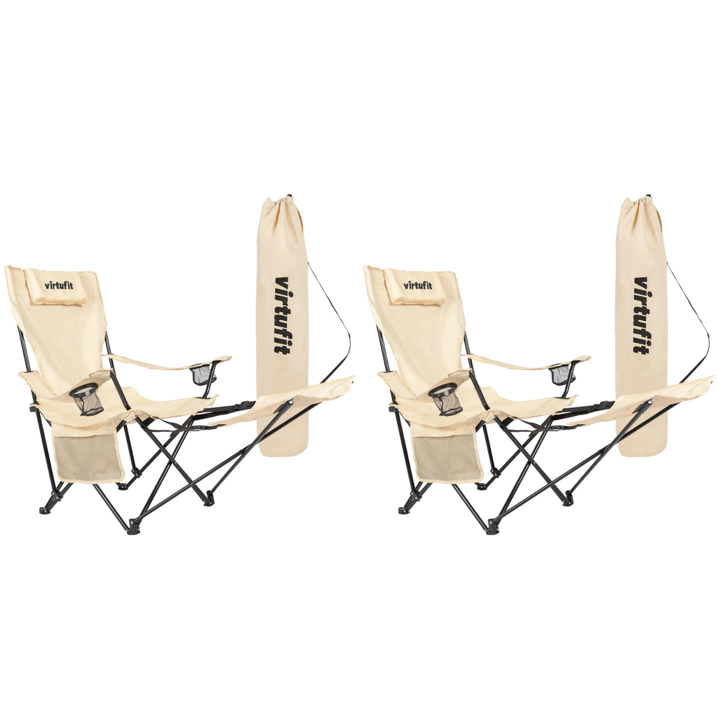VirtuFit Campingstoel opvouwbaar met voetsteun - Strandstoel - Beige - Set van 2 - Hoofdafbeelding