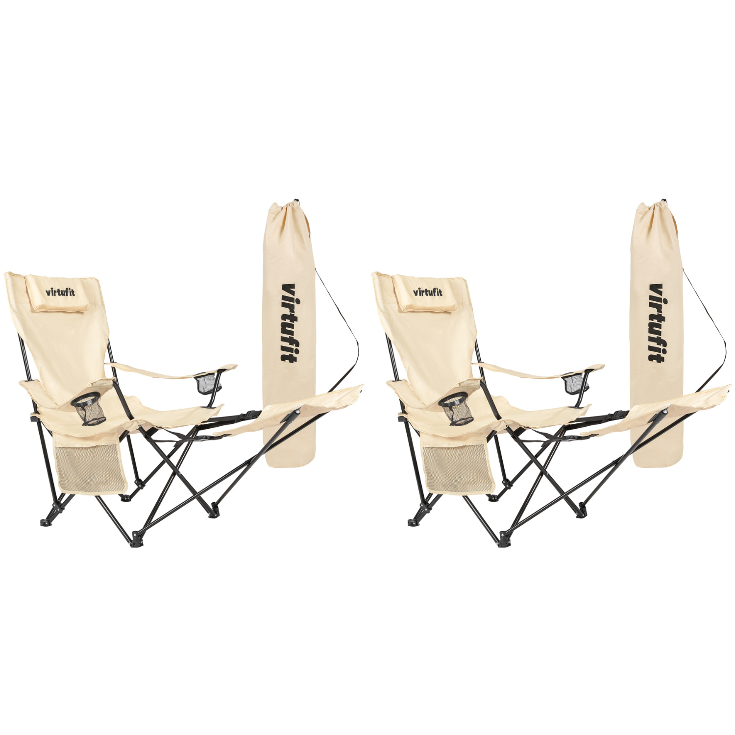 VirtuFit Campingstoel opvouwbaar met voetsteun - Strandstoel - Beige - Set van 2 - Hoofdafbeelding