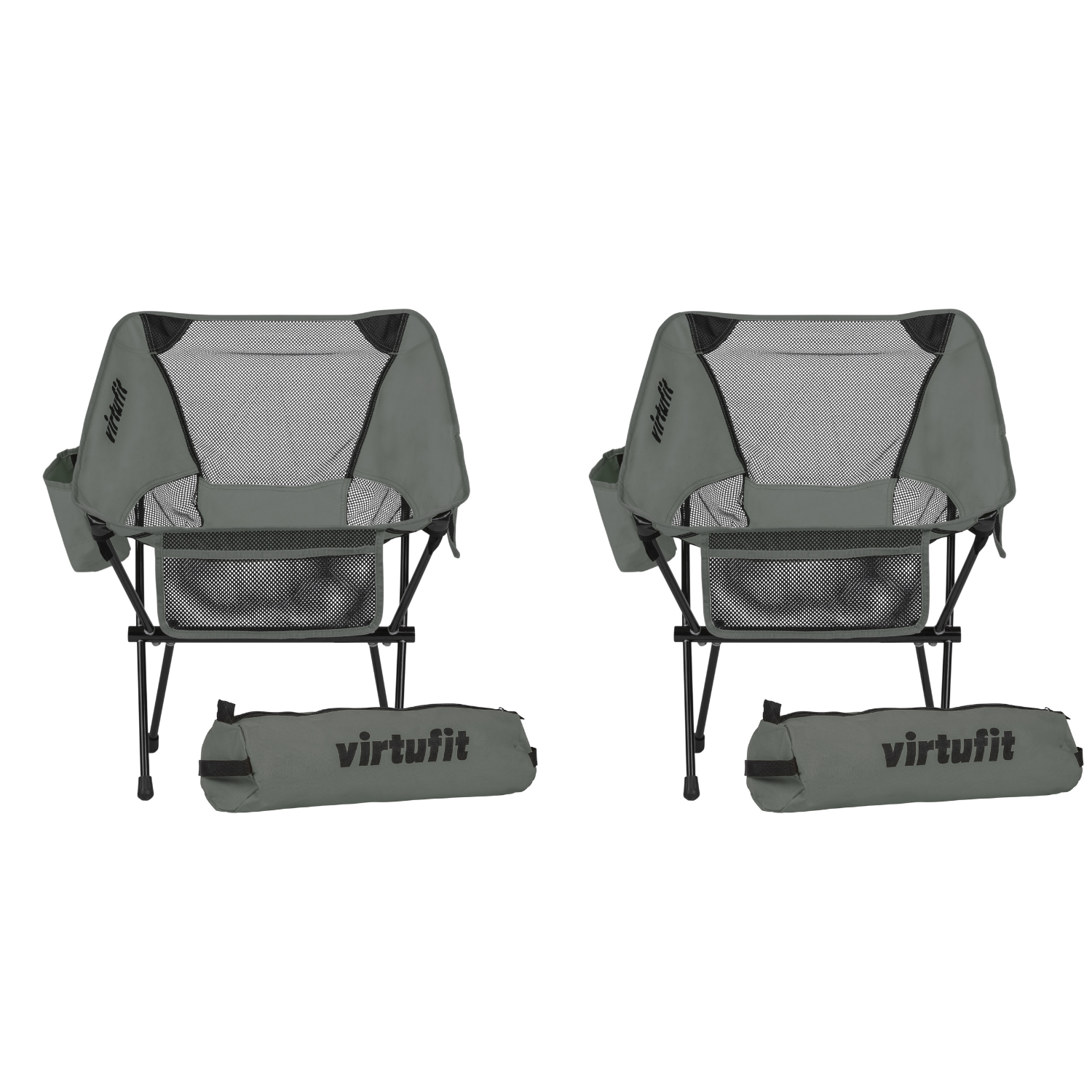 VirtuFit Camping Stoel Compact - Opvouwbaar - Grijs - Set van 2