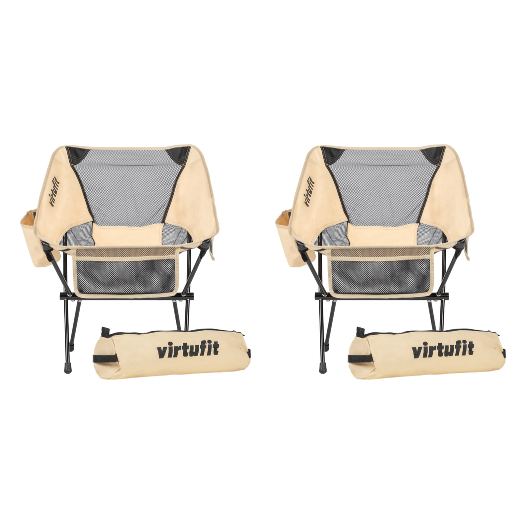 VirtuFit Camping Stoel Compact - Opvouwbaar - Beige - Set van 2